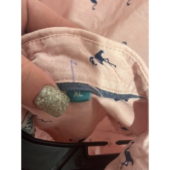 Tenth + Ocean Flamingo Print Linen Blend Shirt Men's Size M Pink Button Front - Picture 3 of 6